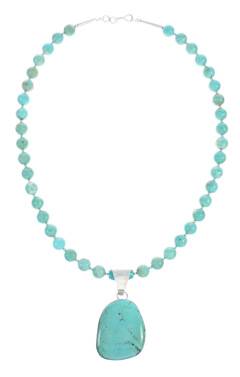 Sterling Silver Turquoise Native American Bead Necklace Pendant Set JX129239